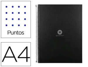 CUADERNO ESPIRAL LIDERPAPEL A4 MICRO ANTARTIK TAPA FORRADA80H 90 GR RAYADO PUNTOS 1 BANDA 4 TALADROS NEGRO