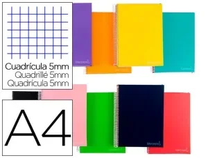 CUADERNO ESPIRAL LIDERPAPEL A4 MICRO JOLLY TAPA FORRADA 140H 75 GR CUADRO 5MM 5 BANDAS4 TALADROS COLORES SURTIDOS