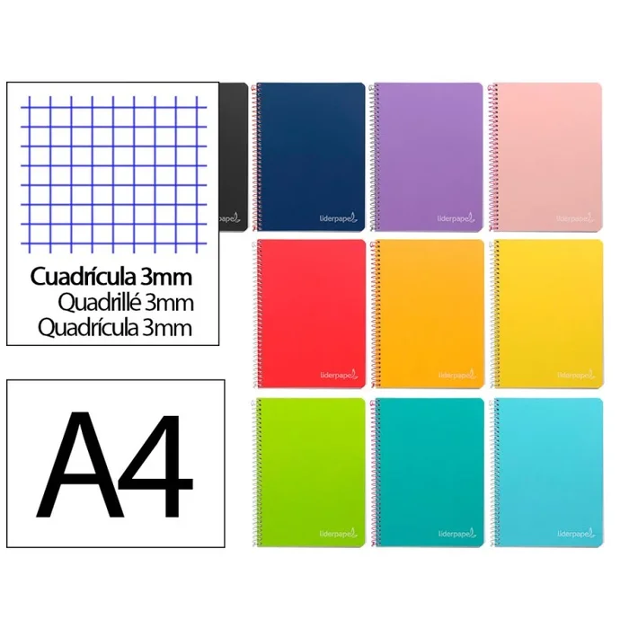 Cuaderno espiral liderpapel a4 witty tapa dura 80h 90gr cuadro 3mm con margen colores surtidos