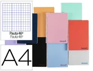 CUADERNO ESPIRAL LIDERPAPEL A4 WONDER TAPA PLASTICO 80H 90GR RAYADO N.46 COLORES SURTIDOS
