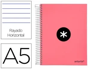 CUADERNO ESPIRAL LIDERPAPEL A5 MICRO ANTARTIK TAPA FORRADA120H 100 GR HORIZONTAL 5 BANDA6 TALADROS COLOR CORAL
