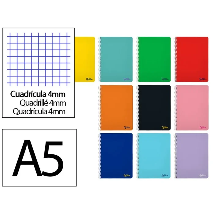 Cuaderno espiral liderpapel a5 smart tapa blanda 40h 75gr cuadro 4mm con margen colores surtidos