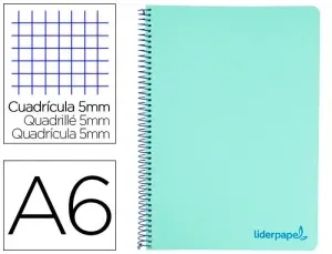 CUADERNO ESPIRAL LIDERPAPEL A6 MICRO WONDER TAPA PLASTICO 120H 90 GR CUADRO 5MM 4 BANDAS COLOR VERDE