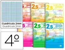 Cuaderno espiral Liderpapel cuarto pautaguia tapa blanda 40h 75gr cuadro pautado 2,5mm 58591