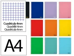 CUADERNO ESPIRAL LIDERPAPEL DIN A4 SMART TAPA BLANDA 80H 75GR CUADRO 4 MM CON MARGEN COLORES SURTIDOS