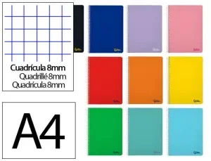CUADERNO ESPIRAL LIDERPAPEL DIN A4 SMART TAPA BLANDA 80H 75GR CUADRO 8 MM CON MARGEN COLORES SURTIDOS