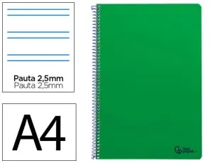CUADERNO ESPIRAL LIDERPAPEL DIN A4 SMART TAPA BLANDA 80H 75GR PAUTA 2,5MM CON MARGEN COLOR VERDE