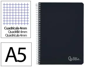 CUADERNO ESPIRAL LIDERPAPEL DIN A5 WITTY TAPA DURA 80H 90GR CUADRO 4MM CON MARGEN COLOR NEGRO