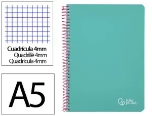 CUADERNO ESPIRAL LIDERPAPEL DIN A5 WITTY TAPA DURA 80H 90GR CUADRO 4MM CON MARGEN COLOR TURQUESA