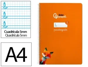 CUADERNO ESPIRAL LIDERPAPEL FOLIO PAUTAGUIA TAPA BLANDA 80H 75 GR CUADRO PAUTADO 5MM COLOR NARANJA