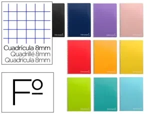 CUADERNO ESPIRAL LIDERPAPEL FOLIO WITTY TAPA DURA 80H 75GR CUADRO 8MM CON MARGEN COLORES SURTIDOS
