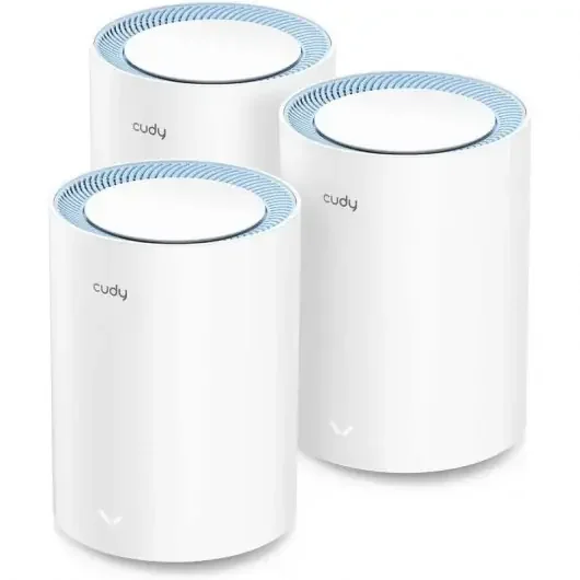 Cudy M1200 Pack de 3 Sistemas WiFi Mesh AC1200 Dual Band – 867Mbps en 5GHz, 300Mbps en 2,4GHz – 1x Puerto LAN 10/100Mbps, 1x Puerto WAN 10/100Mbps – 2 Antenas Internas