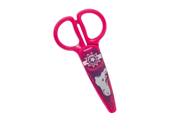 Dahle 54675 Kids Tijeras Infantiles 12cm para los mas Pequeños – Hojas de Plastico – Puntas Redondeadas – Modelo Caballo – Color Rosa