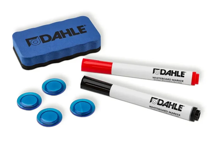 Dahle 95140 Basic Pack de 2 Rotuladores + Borrador Magnetico + 4 Imanes – Para Pizarra Blanca
