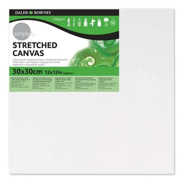 Daler Rowney Simply Bastidor Entelado 30x30cm – Imprimacion Triple – Grano Medio – 100% Algodon sin Acido – 250g