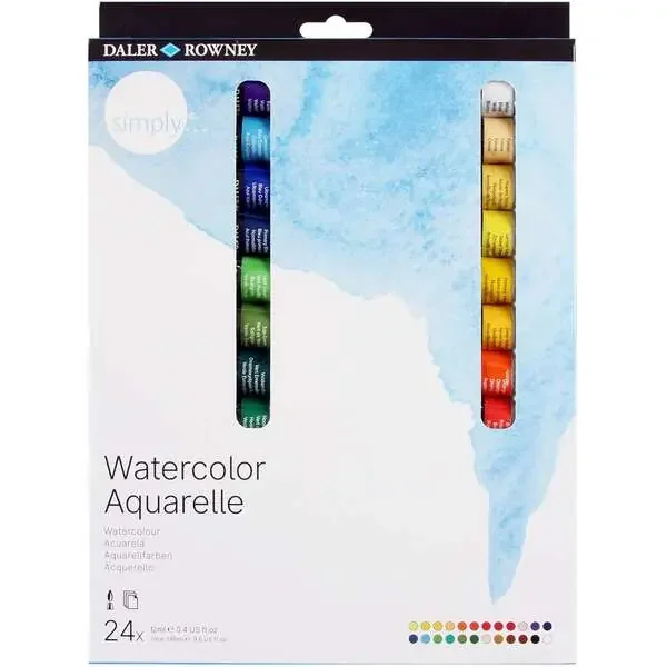 Daler Rowney Simply Pack de 24 Acuarelas – Se Humedecen Facilmente – 12ml – Colores Surtidos