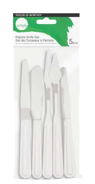 Daler Rowney Simply Pack de 5 Espatulas de Plastico – Diferentes Formas – Plastico Duradero – Color Blanco