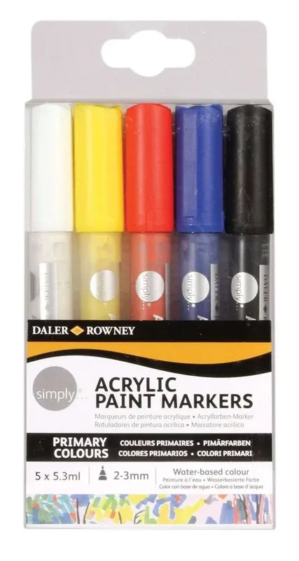 Daler Rowney Simply Pack de 5 Rotuladores Acrilicos – Secado Rapido – Base de Agua – Colores Surtidos