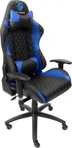 DeepGaming DeepCommand2 Silla Gaming – Reposabrazos – Ruedas de Silicona – Asiento Ergonómico – Cojín Lumbar y Cervical – Base Metal – Color Negro/Azul