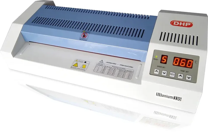 DHP Titanium 330 Plastificadora A3 4 Rodillos – Calentamiento en 3-4 Minutos – Para Fundas hasta 125 micras – Pantalla LCD – Color Blanco