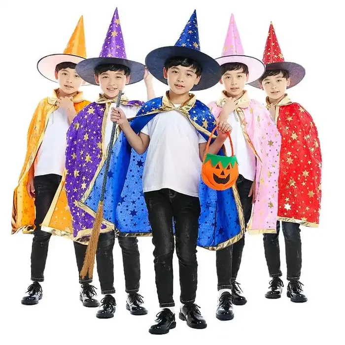 Disfraz de mago niño con capa y sombrero