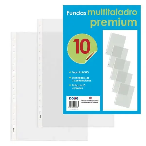 Dohe 10 Fundas Multitaladro Premium con 16 Perforaciones – 220x310mm – Polipropileno Rugoso