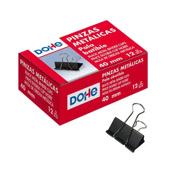 Dohe 12 Pinzas Metalicas Sujetapapeles de Pala Abatible – 50mm – Acero de Gran Resistencia – Color Negro