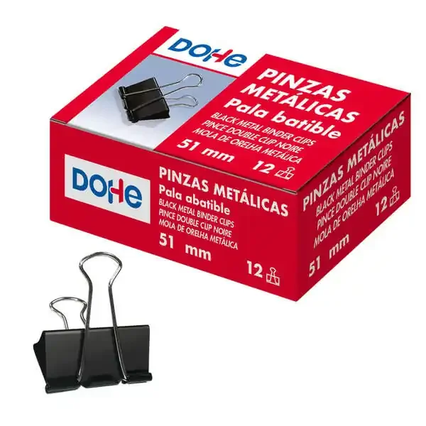 Dohe 12 Pinzas Metalicas Sujetapapeles de Pala Abatible – 50mm – Acero de Gran Resistencia – Color Negro