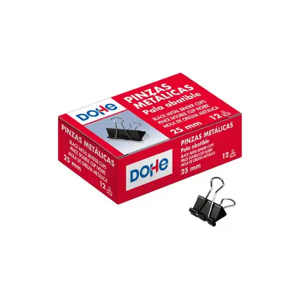 Dohe 12 Pinzas Metalicas Sujetapapeles de Pala Abatible – 50mm – Realizadas en Acero de Gran Resistencia – Color Negro