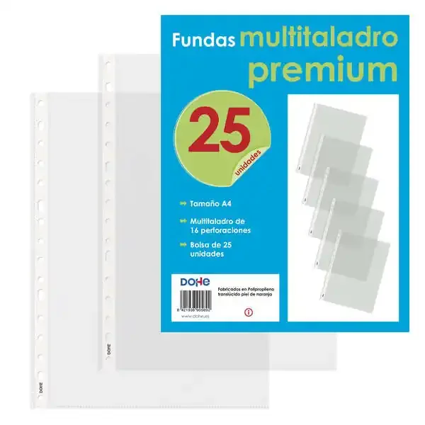 Dohe 25 Fundas Multitaladro Premium con 16 Perforaciones – Polipropileno Rugoso