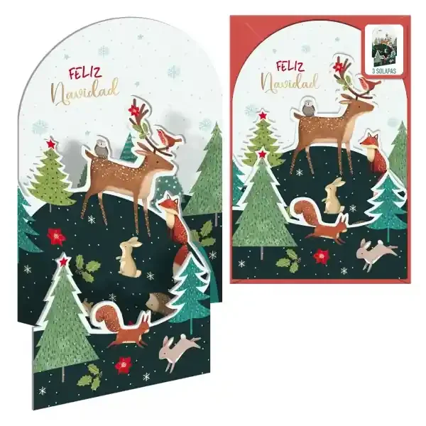 Dohe Animales en el Bosque Pack de 6 Tarjetas Desplegables de Felicitacion Navideña con Sobre – Impresas a todo Color