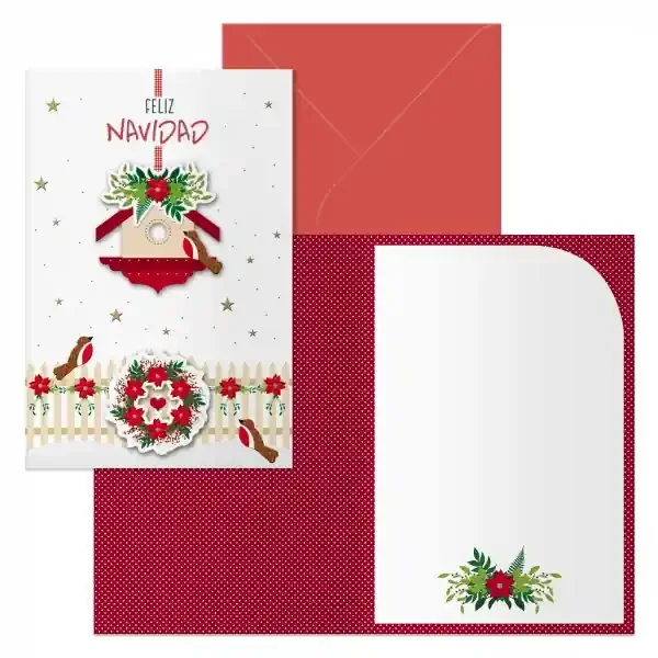 Dohe Bird House Pack de 6 Tarjetas de Felicitacion Navideña con Sobre – Tamaño Cerrada 11.5x17cm, Abierta 23x17cm – Papel Offset – Impresas a todo Color