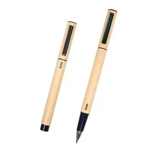 Dohe Boligrafos de Metal Ligero – Cuerpo Ovalado Amarillo – Ergonomicos y Deslizamiento Perfecto – Capucha con Clip – Fabricados en Aluminio – Tinta Azul (4 uds)