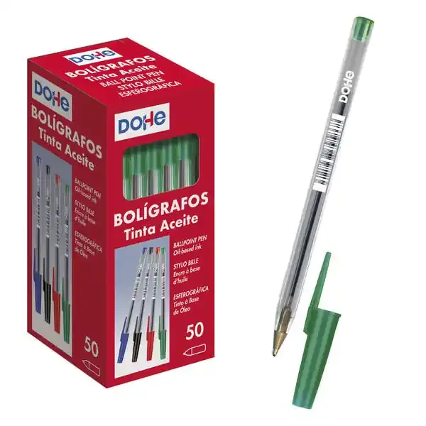 Dohe Boligrafos de Tinta a Base de Aceite – Punta de Bola Metalica de 1mm – Trazo de 0.4mm – Cuerpo Transparente con Capucha Ventilada