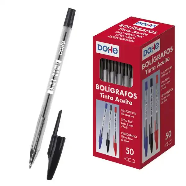 Dohe Boligrafos de Tinta a Base de Aceite – Punta de Bola Metalica de 1mm – Trazo de 0.4mm – Cuerpo Transparente y Capucha Ventilada