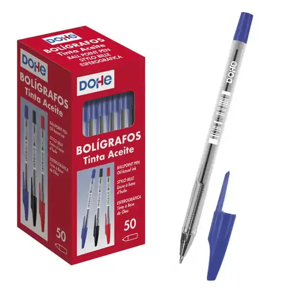 Dohe Boligrafos de Tinta a Base de Aceite – Punta de Bola Metalica de 1mm – Trazo de 0.4mm – Cuerpo Transparente y Capucha Ventilada