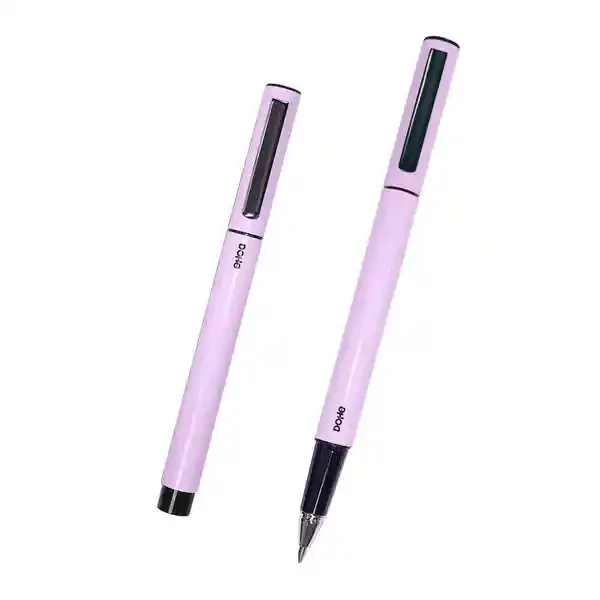 Dohe Boligrafos Elegantes de Metal Ligero – Cuerpo Ovalado Morado Ergonomico – Capucha con Clip – Fabricados en Aluminio – Tinta Azul (4 uds)
