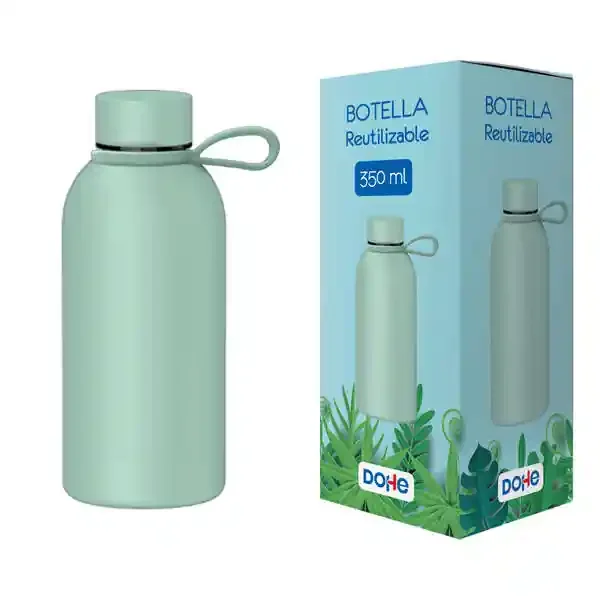 Dohe Botella Reutilizable 350ml – Acero Inoxidable de Doble Pared – Libre de BPA – Tapon Hermetico Antigoteo de Acero Inoxidable – Recubierta de Caucho – Color Verde