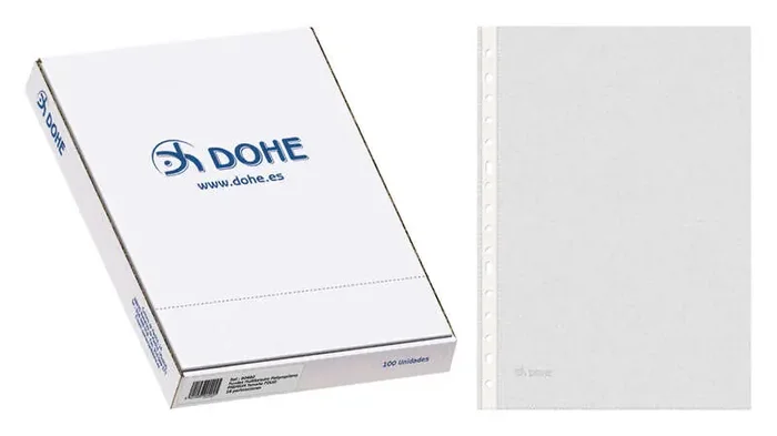 Dohe Caja de 100 Fundas Multitaladro Premium 80 Micras – Formato Folio – 16 Perforaciones – Transparentes