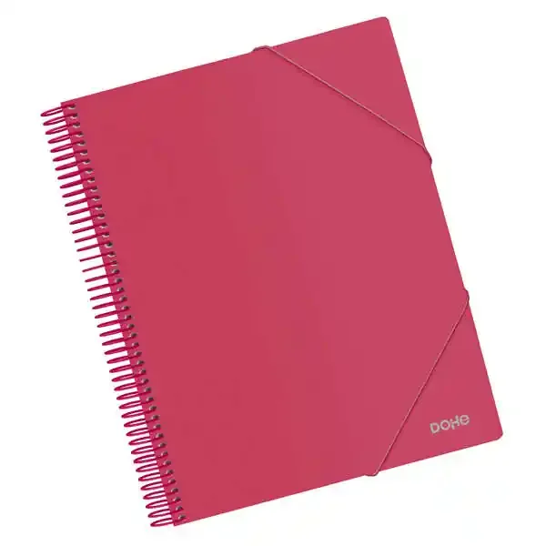 Dohe Carpeta con 20 Fundas Tamaño A4 – Tapa de Polipropileno Opaco de 800 Micras – Fundas Transparentes de 80 Micras – Espiral de Plastico de Color – Gomas Elasticas a Juego