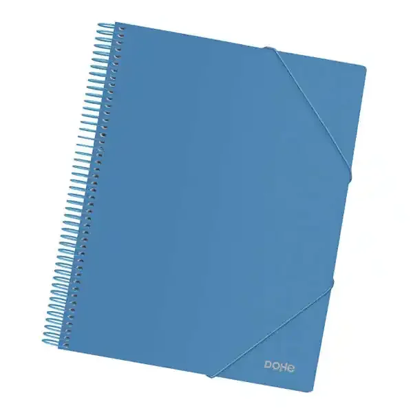 Dohe Carpeta con 30 Fundas Tamaño A4 – Tapa de Polipropileno Opaco 800 Micras – Fundas Transparentes 80 Micras – Espiral de Plastico Color – Gomas Elasticas a Juego