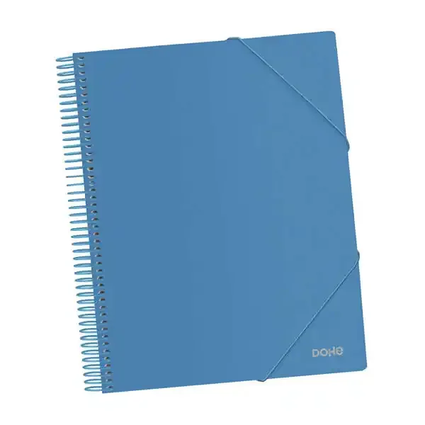 Dohe Carpeta con 40 Fundas Tamaño A4 – Tapa de Polipropileno Opaco de 800 Micras – Fundas Transparentes de 80 Micras – Espiral de Plastico Colorido – Gomas Elasticas a Juego