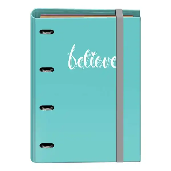 Dohe Carpeta Recambio Tamaño A4 – 4 Anillas Mixtas de 35mm – Cierre de Goma Elastica – Recambio de 100 Hojas de 90gr – Cuadricula de 5mm con Banda de Color – 4 Separadores – Sobre Velcro de Polipropileno