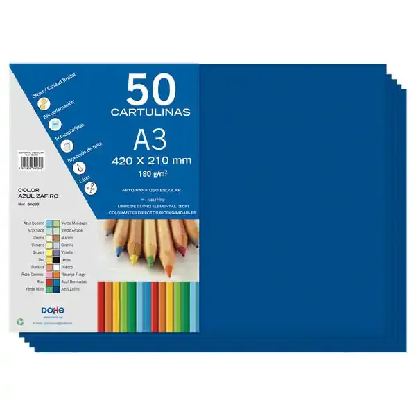 Dohe Cartulinas A3 – 50 Hojas – Gramaje de 180g – Ideal para Manualidades y Proyectos Escolares