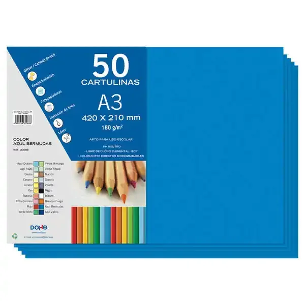 Dohe Cartulinas A3 – 50 Hojas – Gramaje de 180g – Ideal para Manualidades y Proyectos Escolares