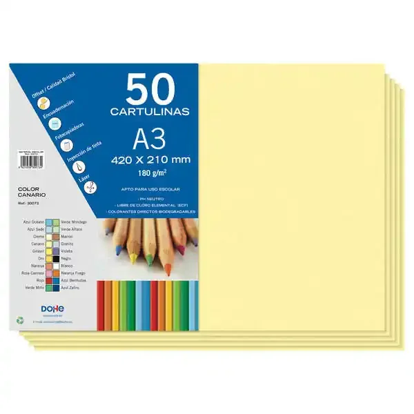 Dohe Cartulinas A3 – 50 Hojas – Gramaje de 180g – Ideal para Manualidades y Proyectos Escolares