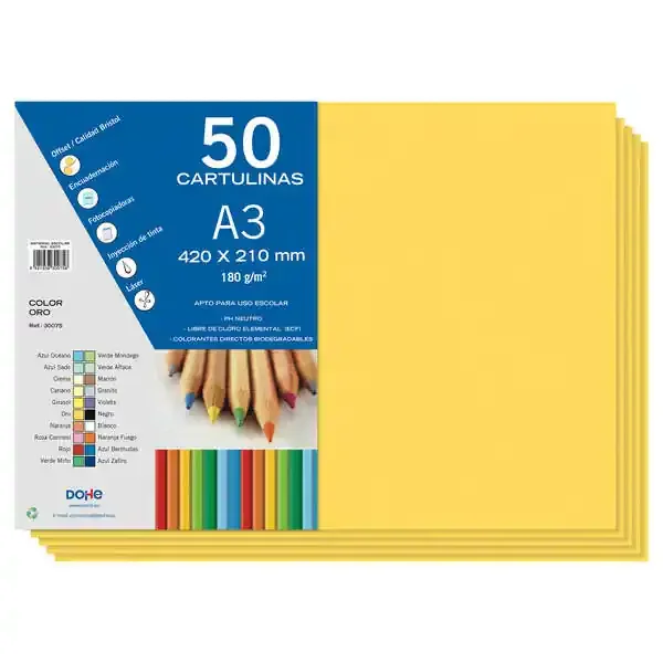 Dohe Cartulinas A3 – 50 Hojas – Ideal para Manualidades y Proyectos Escolares