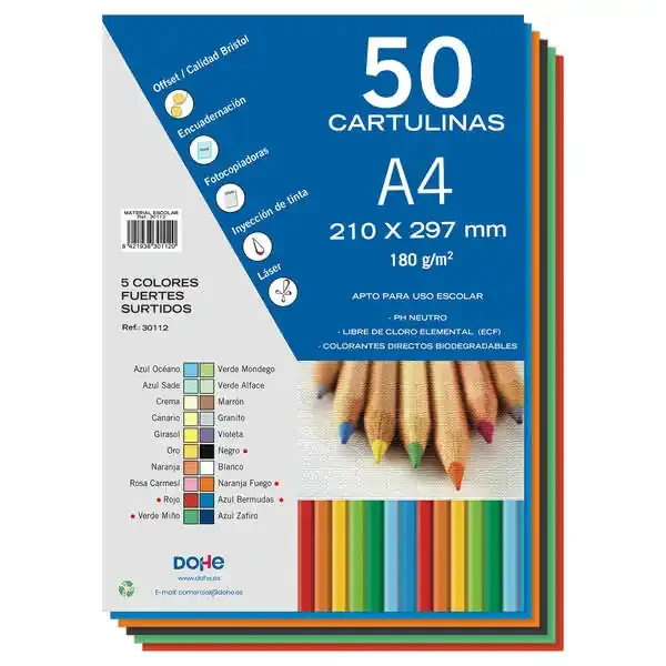 Dohe Cartulinas Surtidas – 50 Hojas – Colores Surtidos