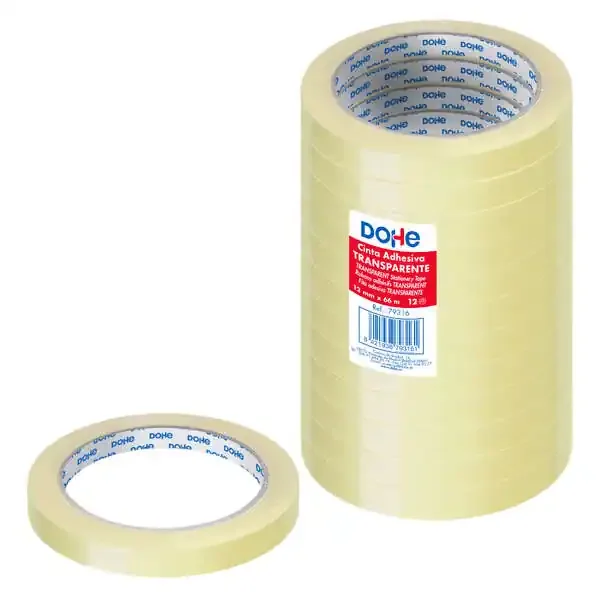 Dohe Cinta Adhesiva Transparente de Polipropileno – 28 Micras – Alta Resistencia y Potente Adhesivo – 12 Uds