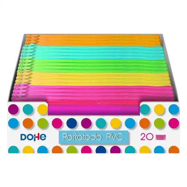 Dohe Expositor de 20 Portatodos Planos de PVC Transparente – Colores Surtidos (20 uds)